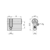 Dreikant-Halbzylinder 10/30 mm, Dreikant 8mm innenliegend