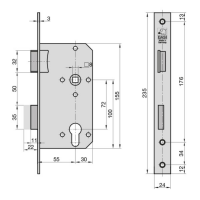 BASI insert room door lock ES 932 for PZ, 55/72/8mm, DIN...