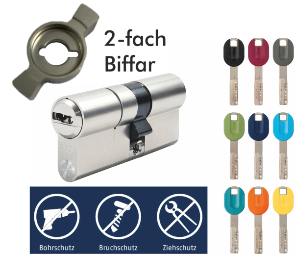Schließzylinder Abus Bravus 2000 MX Modular Doppelprofilzylinder Pro Cap Schlüssel 2-fach Schließbart für Biffar-Türen